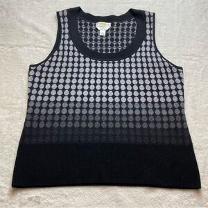 Talbots Petites Ombré Gray and Black 100% Merino Wool Vest Circle Design Size L